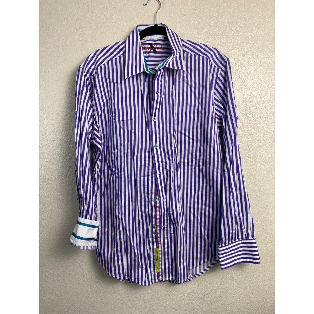 Robert Graham X White Purple Stripe Long Sleeve Button Up Shirt Men Large Cotton